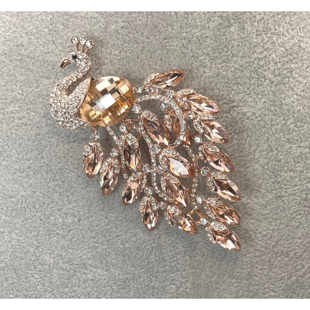 Unbranded Peacock Brooch Women OS Champagne Rose Gold Crystal Statement Pin